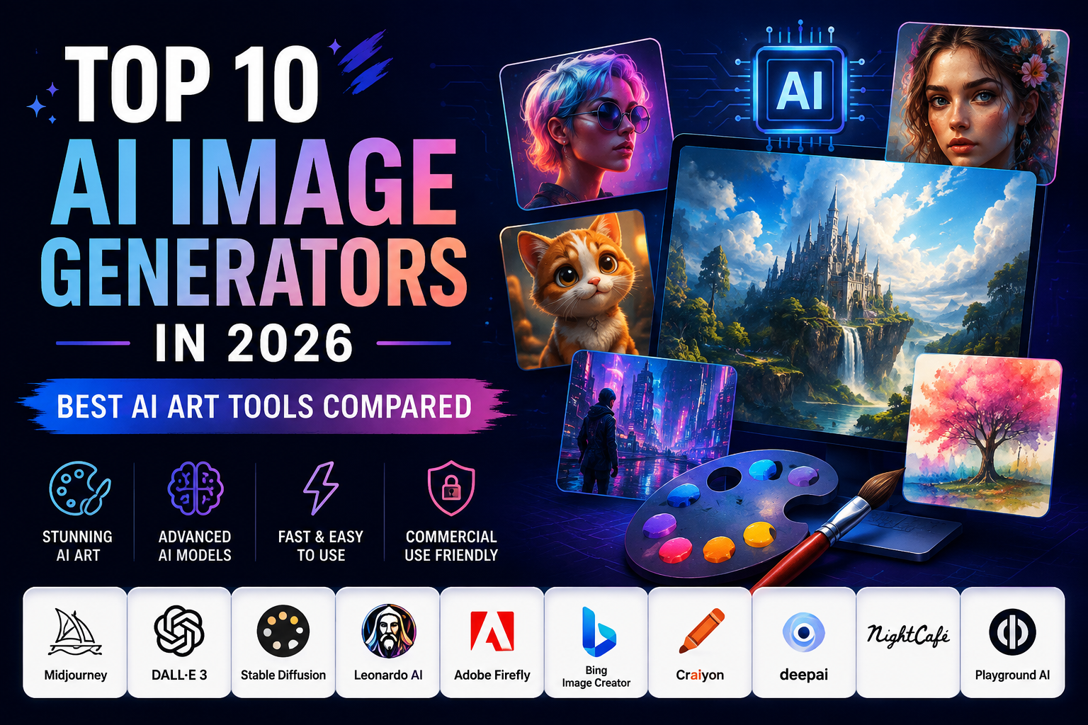 Top 10 AI Image Generators in 2026: Best AI Art Tools Compared side-by-side showcase visual